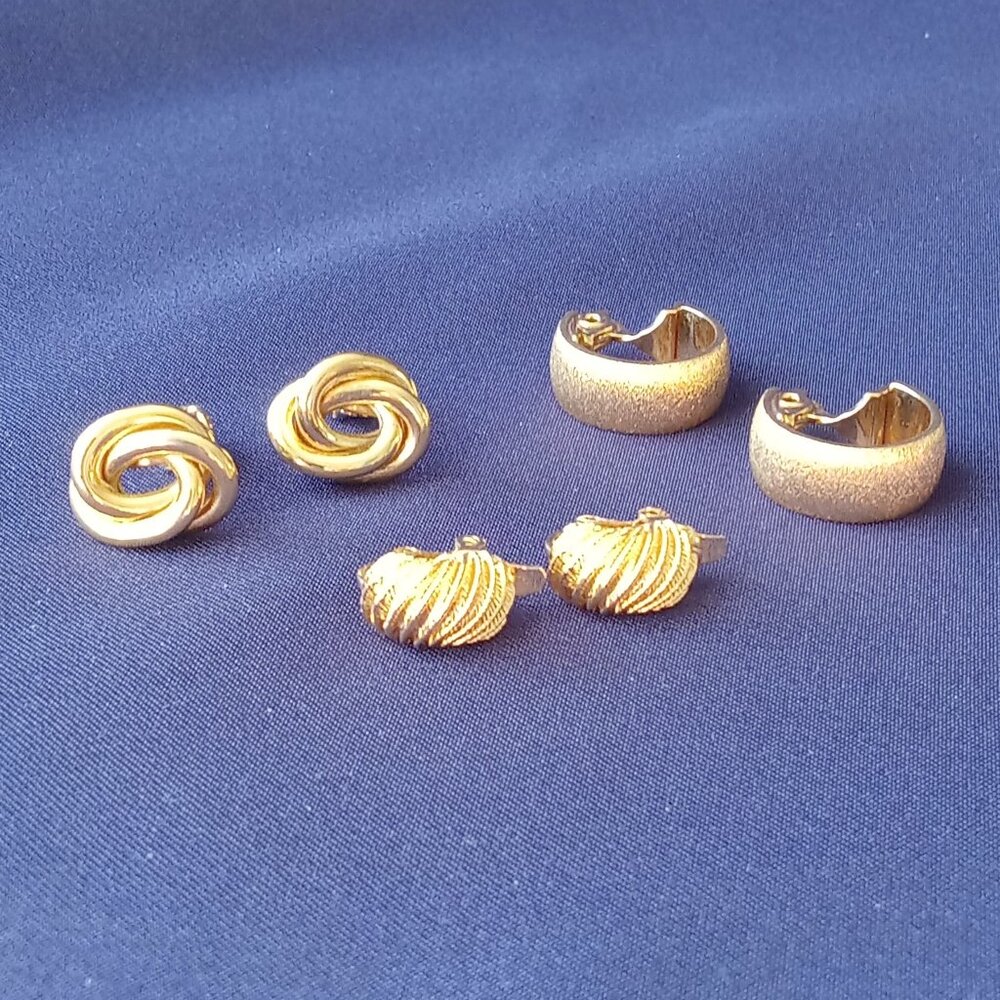 Trifari Monet Trio Clip Earrings Goldtone